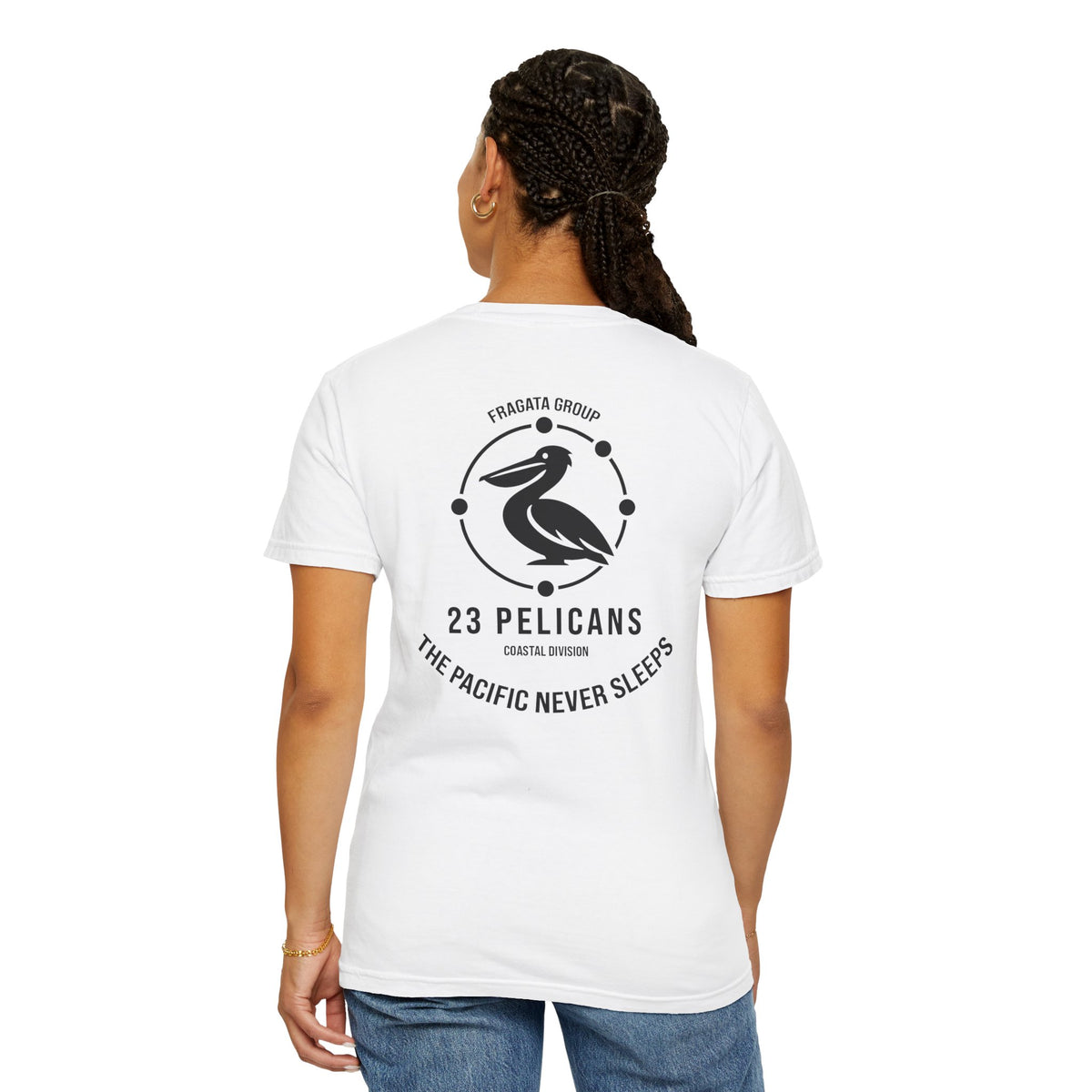 23 Pelicans Coastal Division T-Shirt | Pacific Never Sleeps Graphic Tee | Minimal Ocean Streetwear Shirt