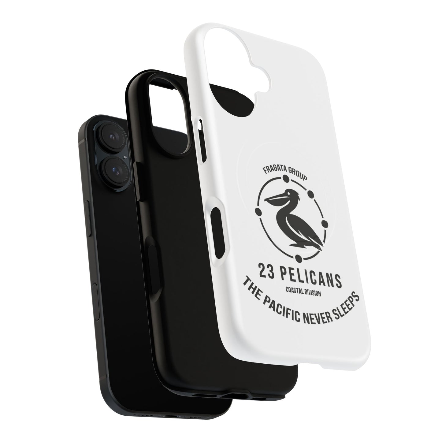 The Pacific Never Sleeps – White Phone Case | Pelican Signal | 23 Pelicans