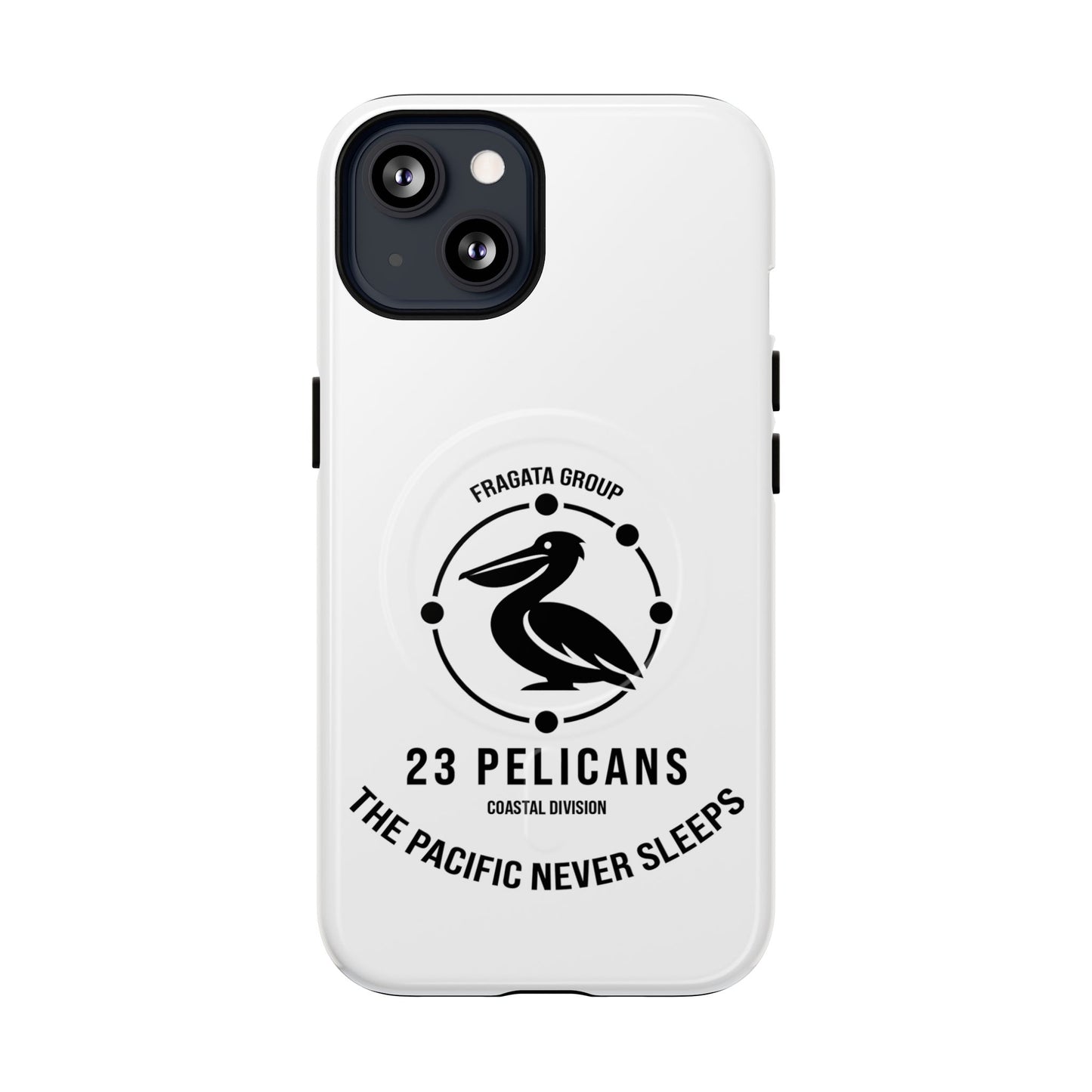 The Pacific Never Sleeps – White Phone Case | Pelican Signal | 23 Pelicans