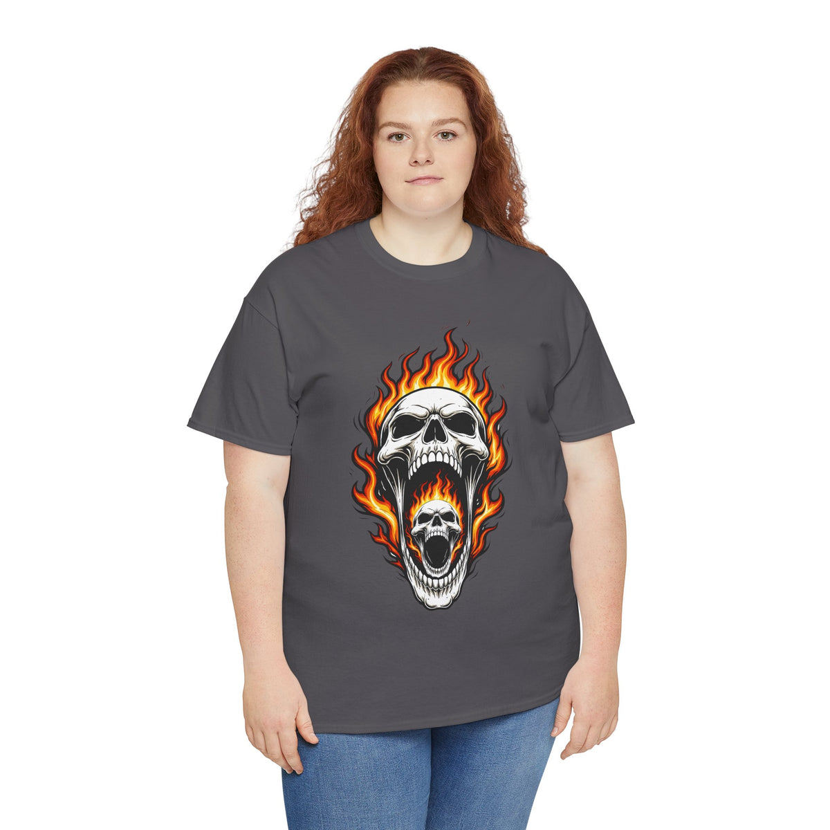 Flaming Double Skull Tee – Gothic Rock Skull T-Shirt | Pelican Lab Series | 23 Pelicans