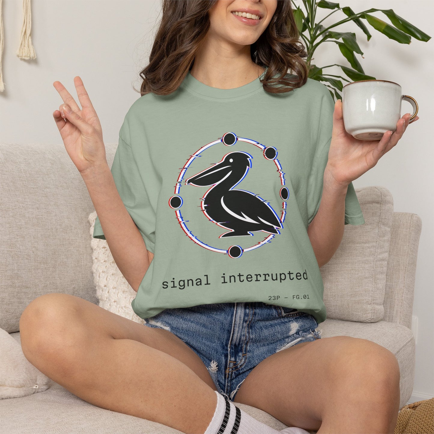 23 Pelicans Glitch Signal Tee | Minimal Distortion Logo Shirt | Glitch Reality Collection