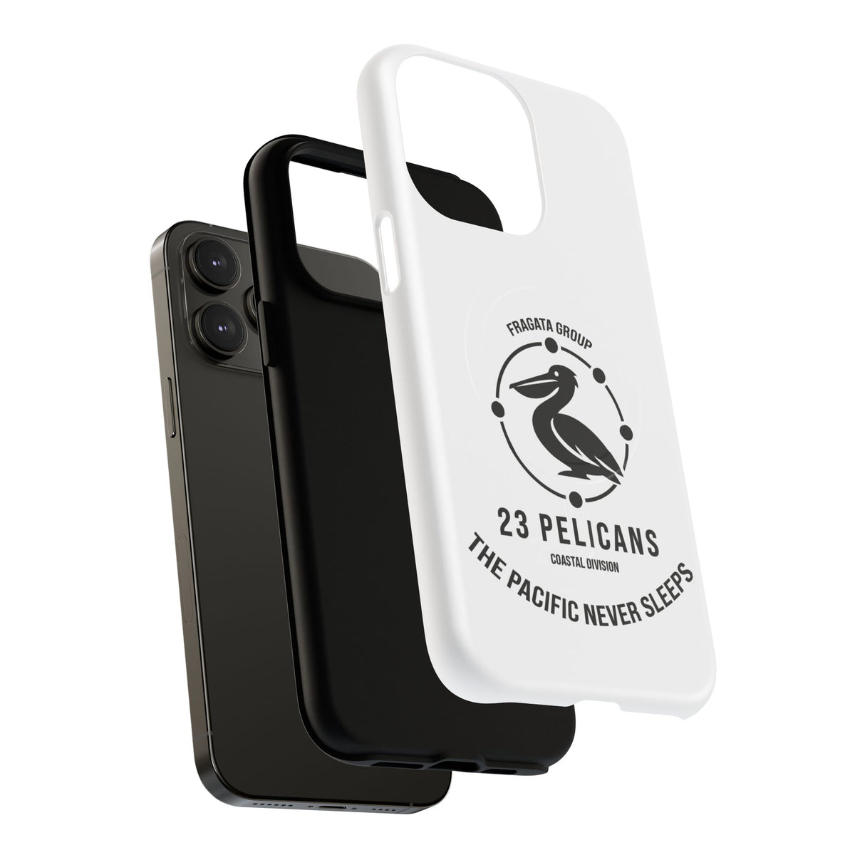 The Pacific Never Sleeps – White Phone Case | Pelican Signal | 23 Pelicans