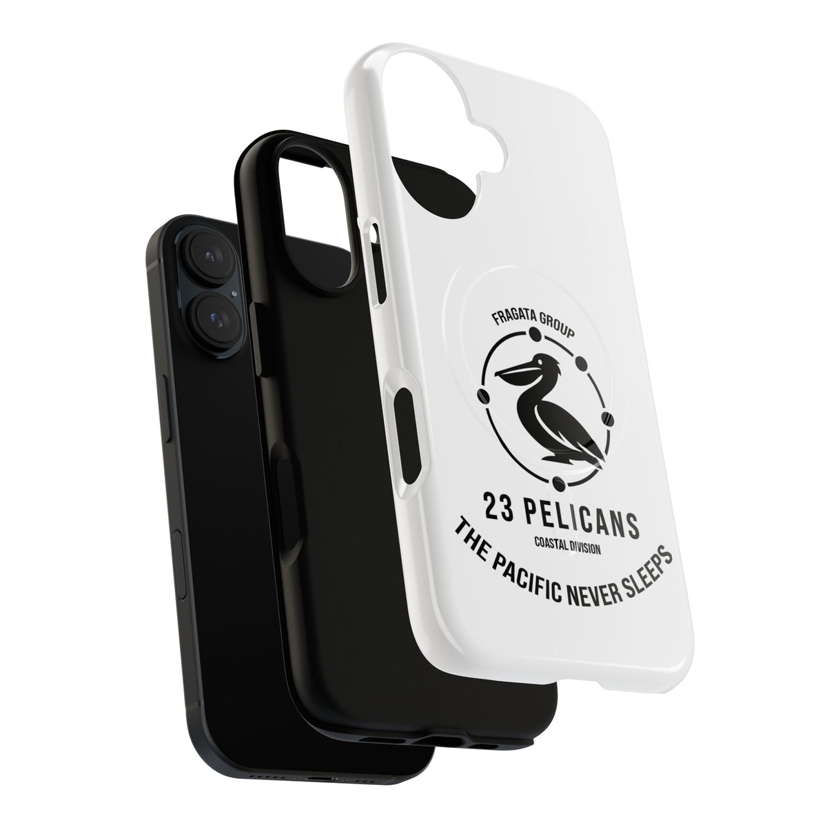 The Pacific Never Sleeps – White Phone Case | Pelican Signal | 23 Pelicans