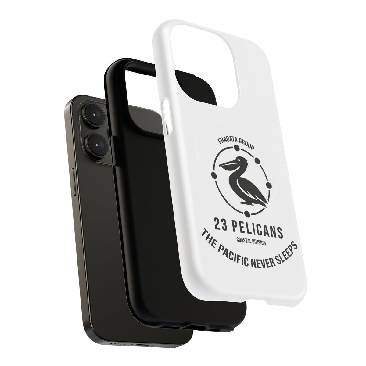The Pacific Never Sleeps – White Phone Case | Pelican Signal | 23 Pelicans