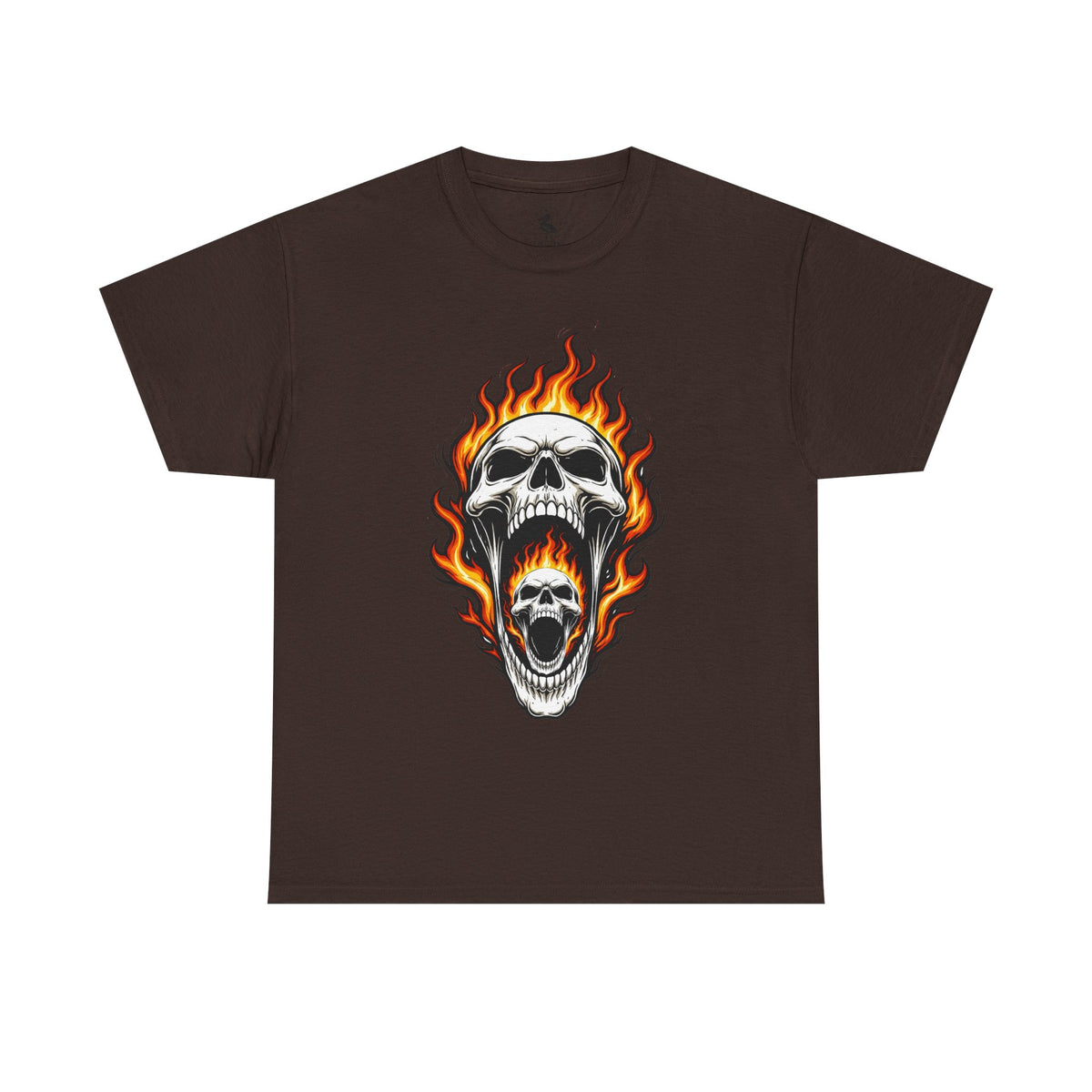 Flaming Double Skull Tee – Gothic Rock Skull T-Shirt | Pelican Lab Series | 23 Pelicans