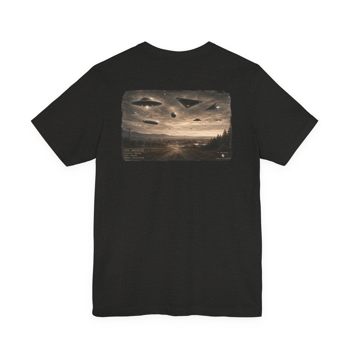 UFO Archive Tee | Unclassified Aerial Sightings Shirt | Tic Tac & Saucer Formation | 23 Pelicans