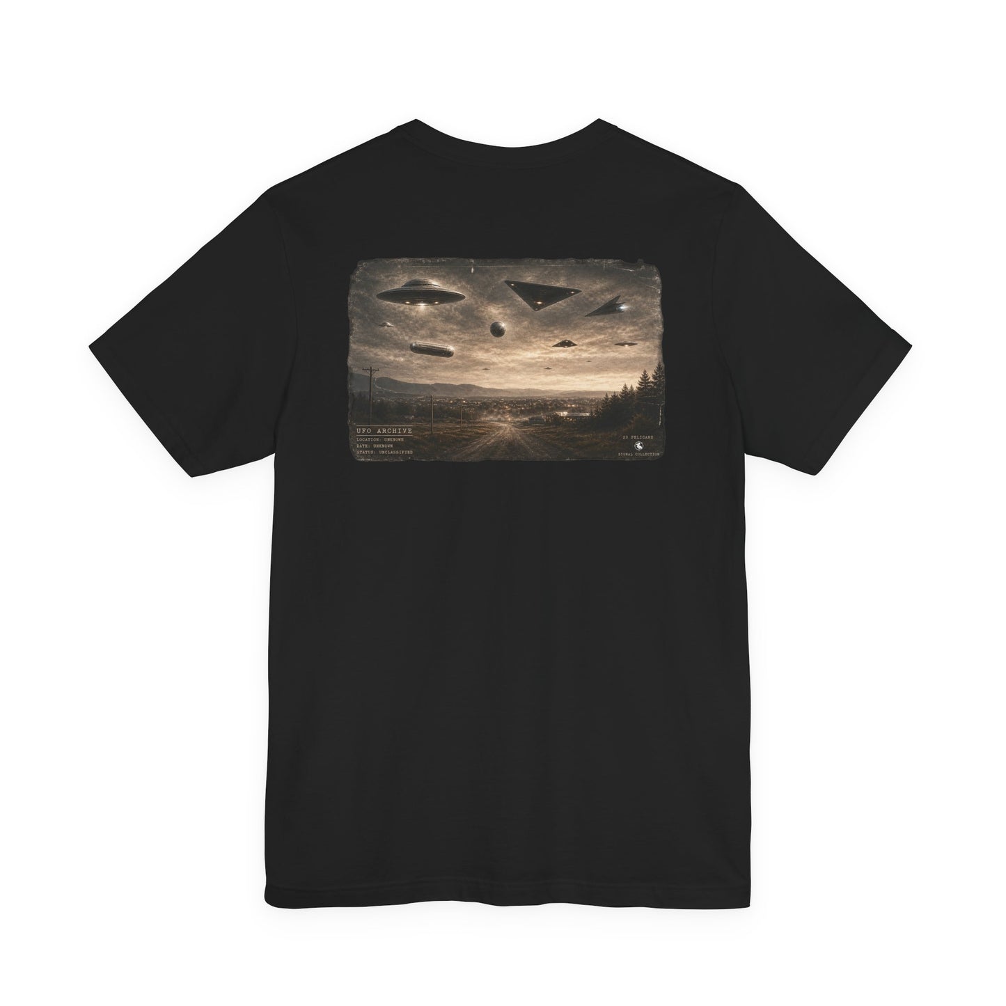 UFO Archive Tee | Unclassified Aerial Sightings Shirt | Tic Tac & Saucer Formation | 23 Pelicans