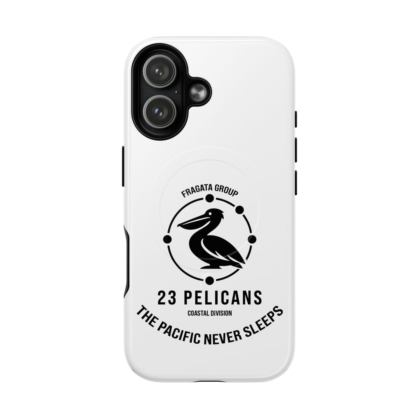 The Pacific Never Sleeps – White Phone Case | Pelican Signal | 23 Pelicans