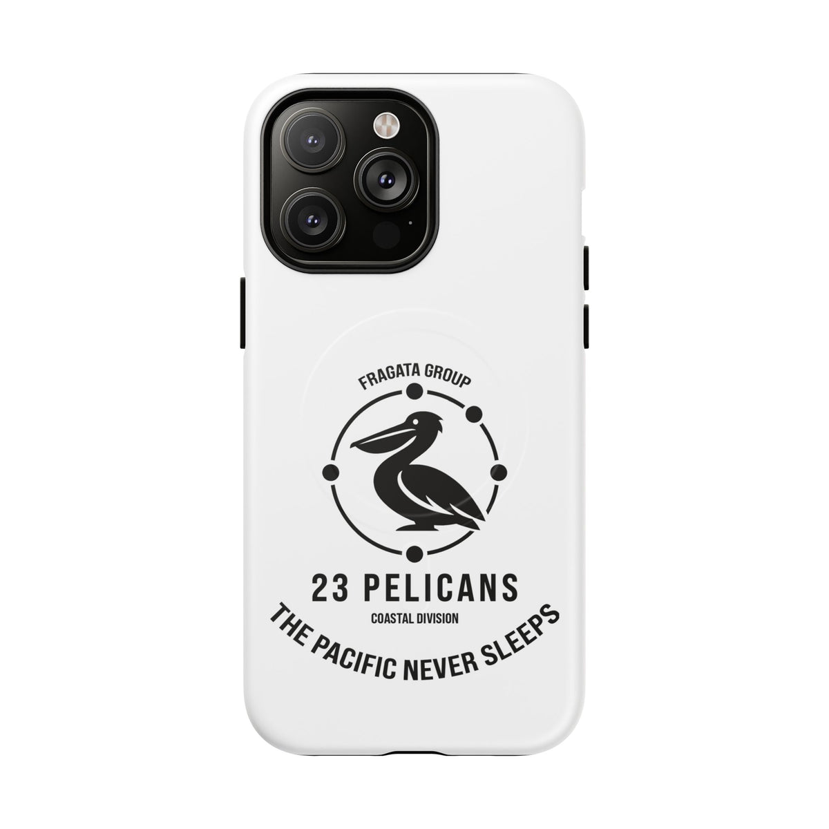 The Pacific Never Sleeps – White Phone Case | Pelican Signal | 23 Pelicans