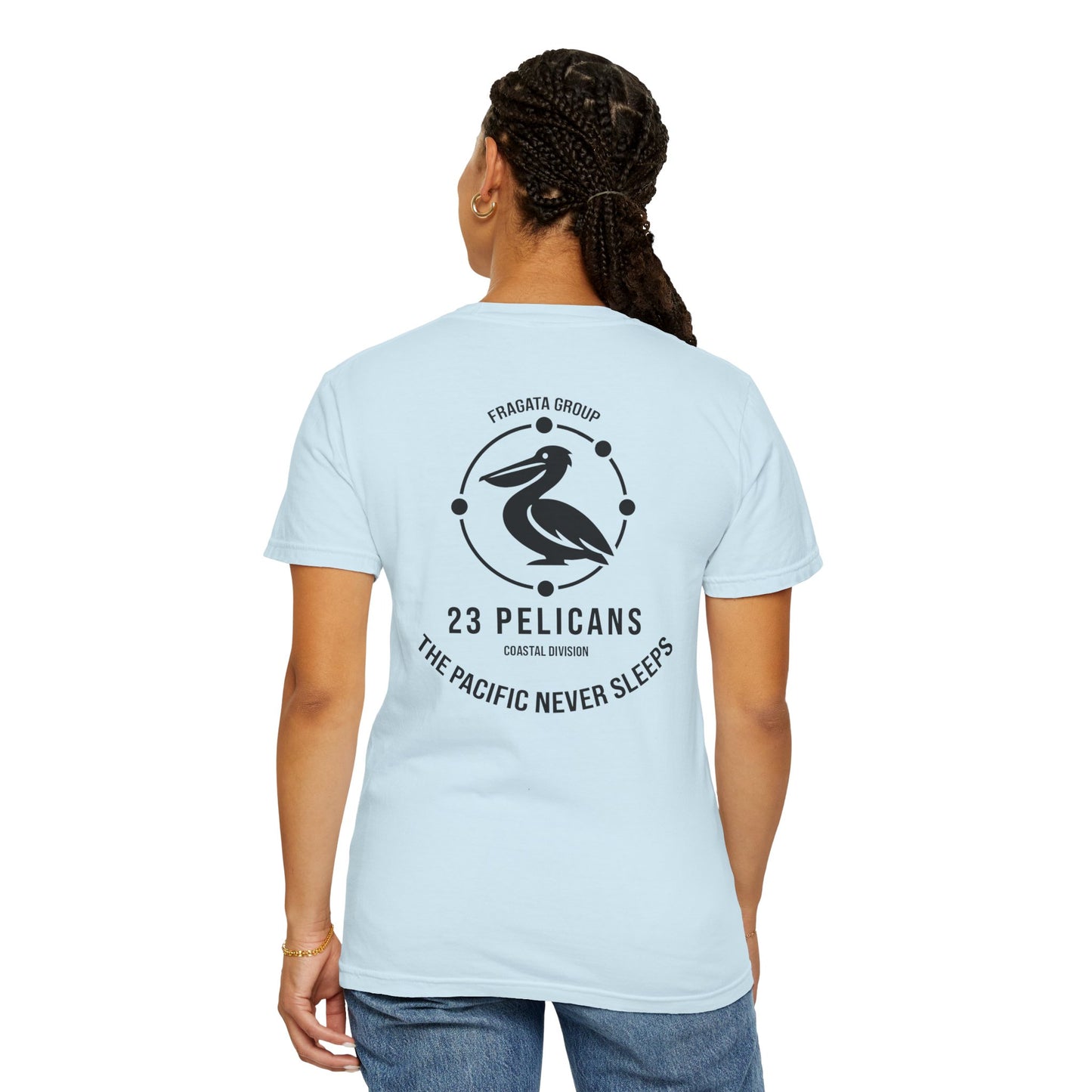 23 Pelicans Coastal Division T-Shirt | Pacific Never Sleeps Graphic Tee | Minimal Ocean Streetwear Shirt
