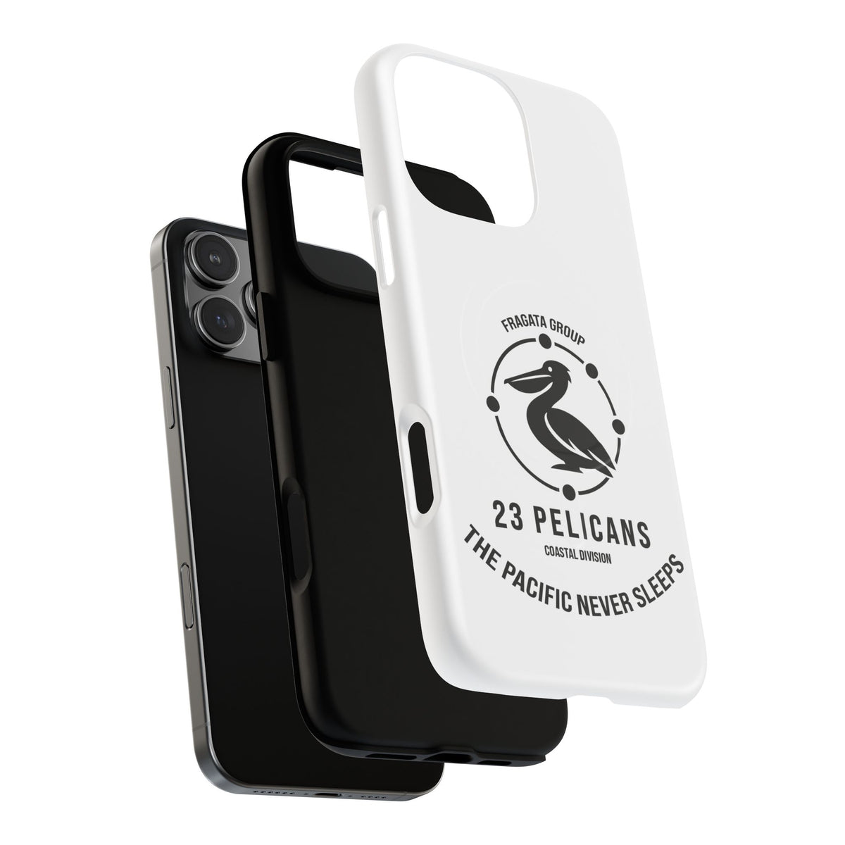 The Pacific Never Sleeps – White Phone Case | Pelican Signal | 23 Pelicans