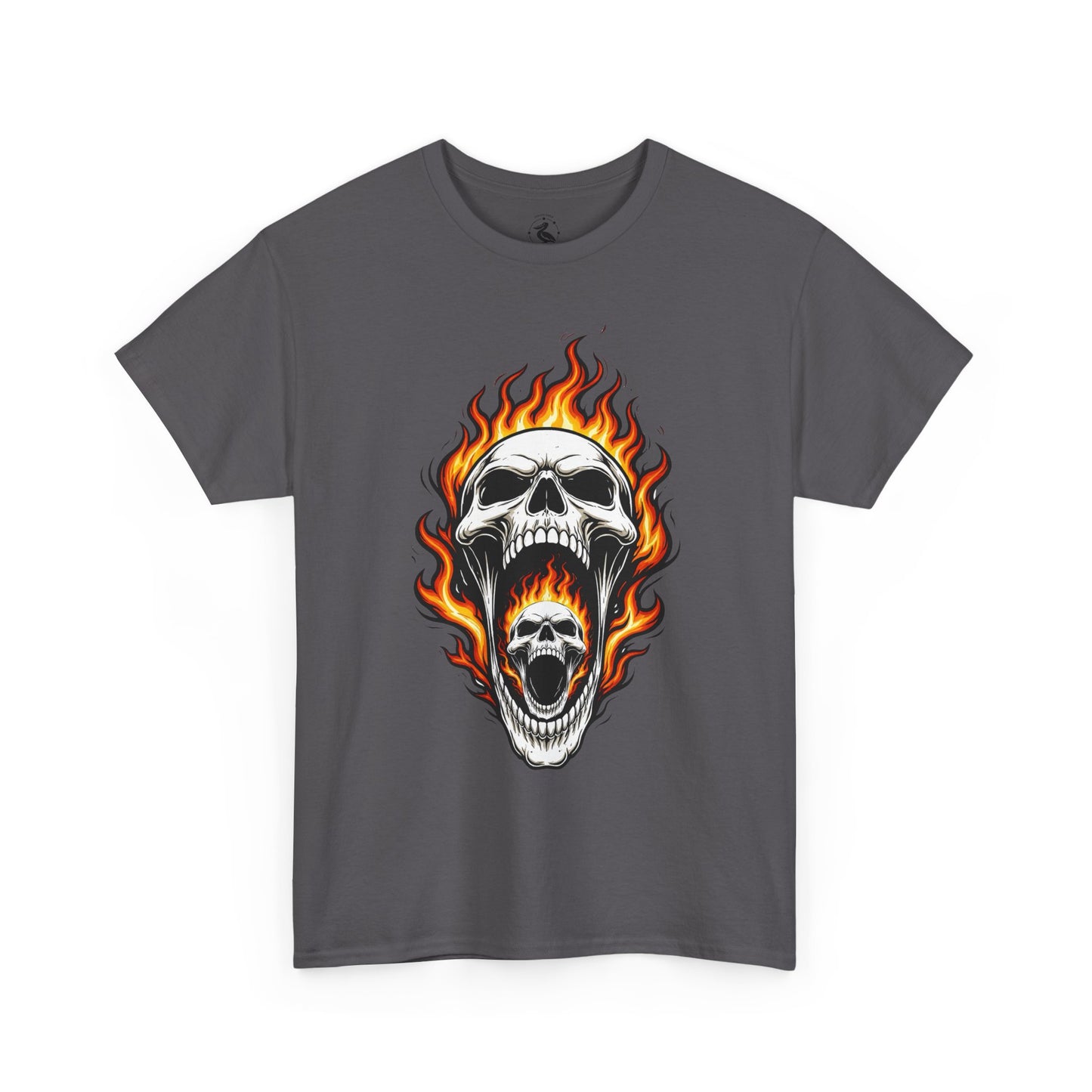 Flaming Double Skull Tee – Gothic Rock Skull T-Shirt | Pelican Lab Series | 23 Pelicans