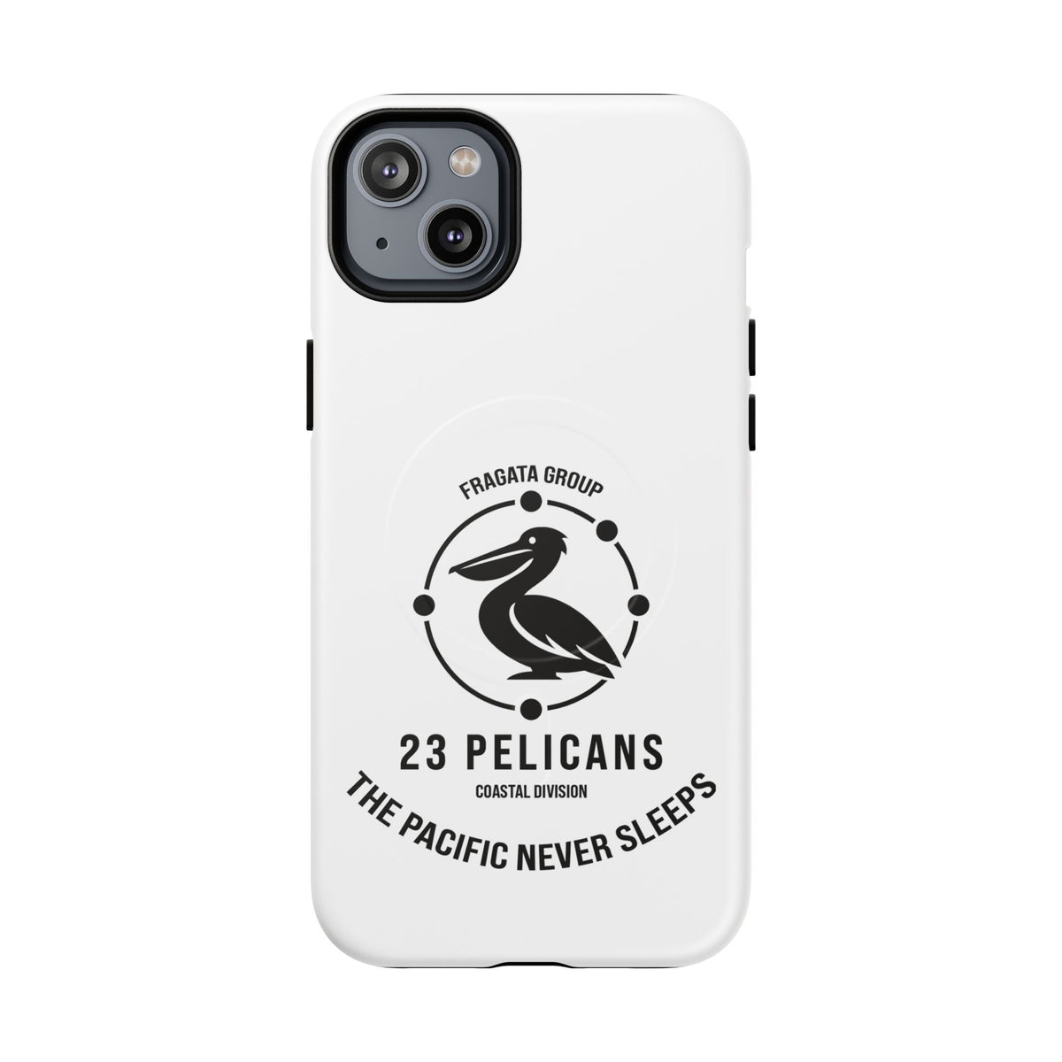 The Pacific Never Sleeps – White Phone Case | Pelican Signal | 23 Pelicans