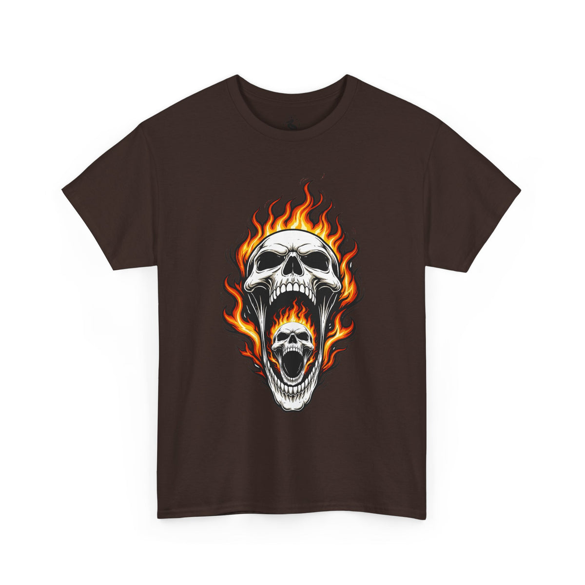 Flaming Double Skull Tee – Gothic Rock Skull T-Shirt | Pelican Lab Series | 23 Pelicans