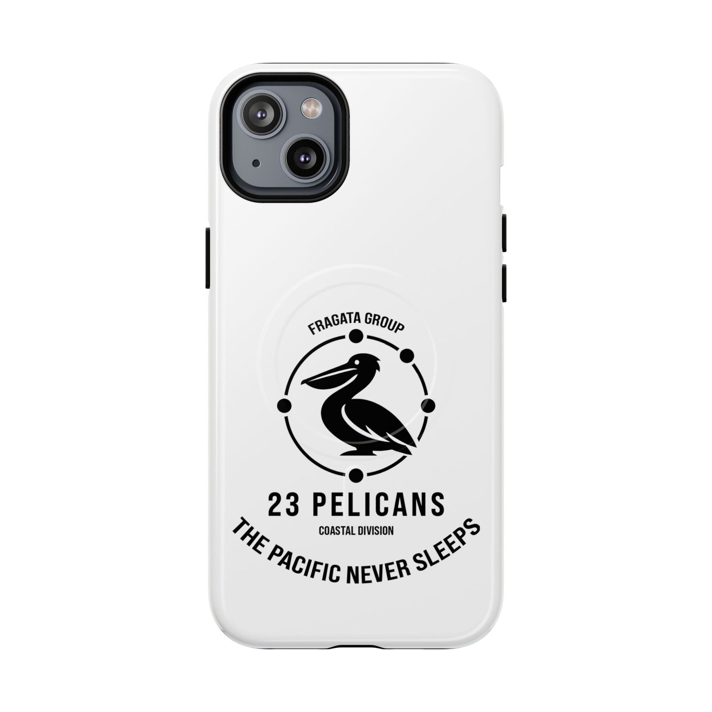 The Pacific Never Sleeps – White Phone Case | Pelican Signal | 23 Pelicans