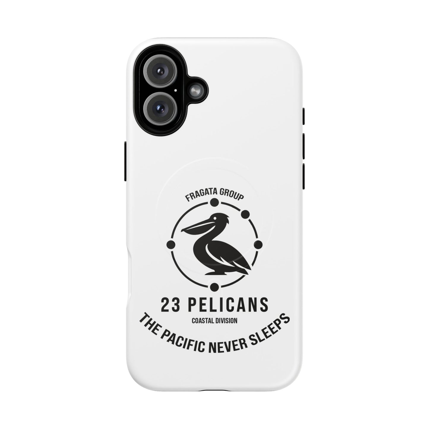 The Pacific Never Sleeps – White Phone Case | Pelican Signal | 23 Pelicans