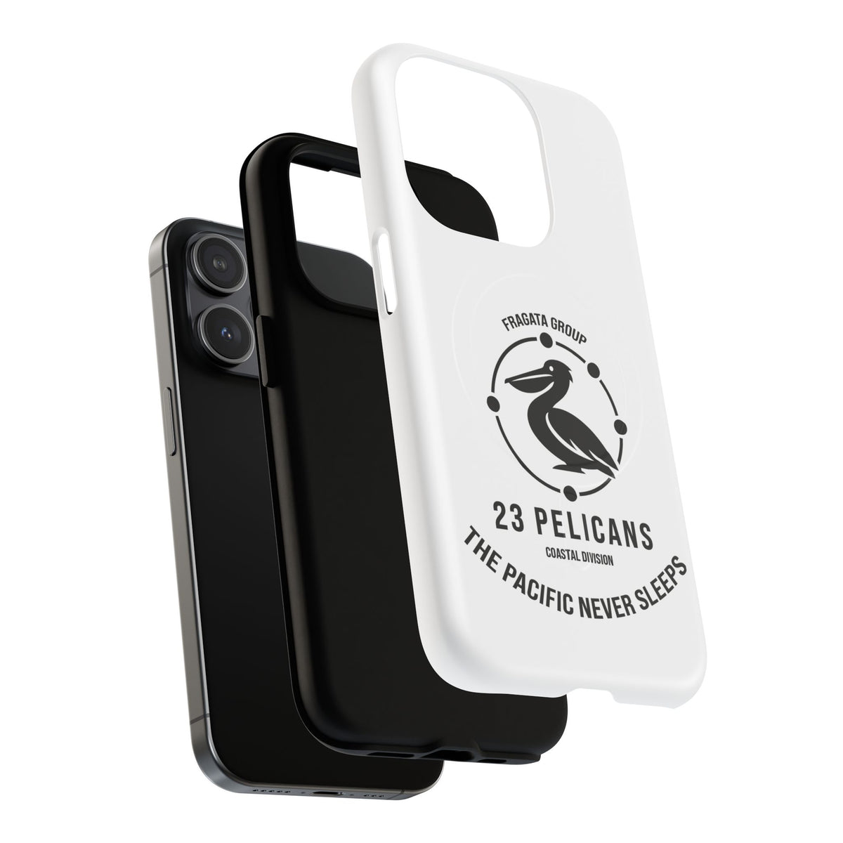 The Pacific Never Sleeps – White Phone Case | Pelican Signal | 23 Pelicans