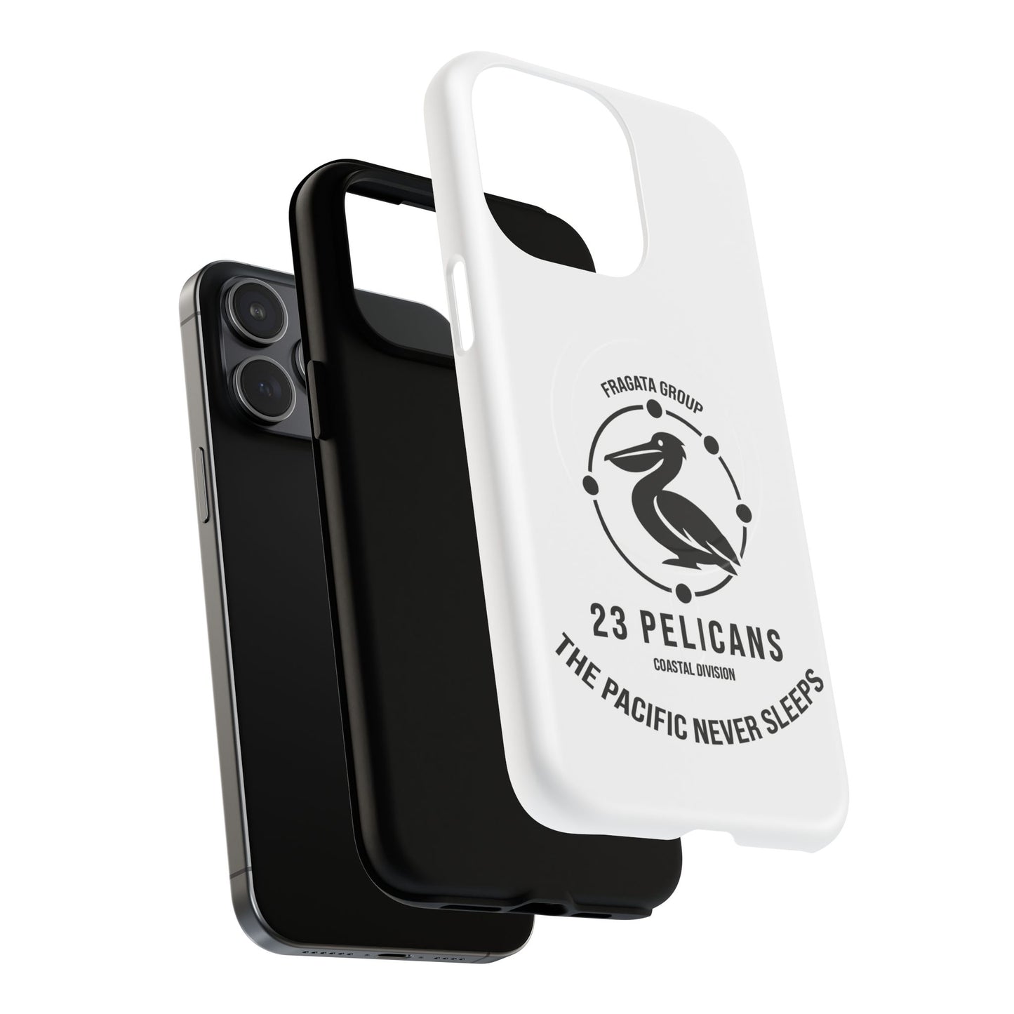 The Pacific Never Sleeps – White Phone Case | Pelican Signal | 23 Pelicans