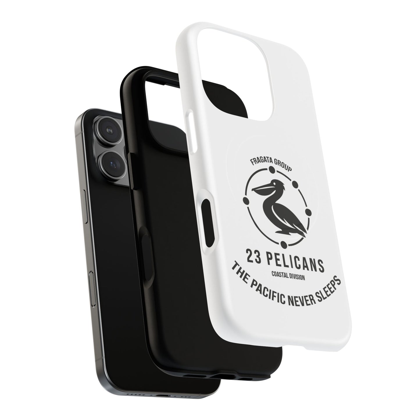 The Pacific Never Sleeps – White Phone Case | Pelican Signal | 23 Pelicans