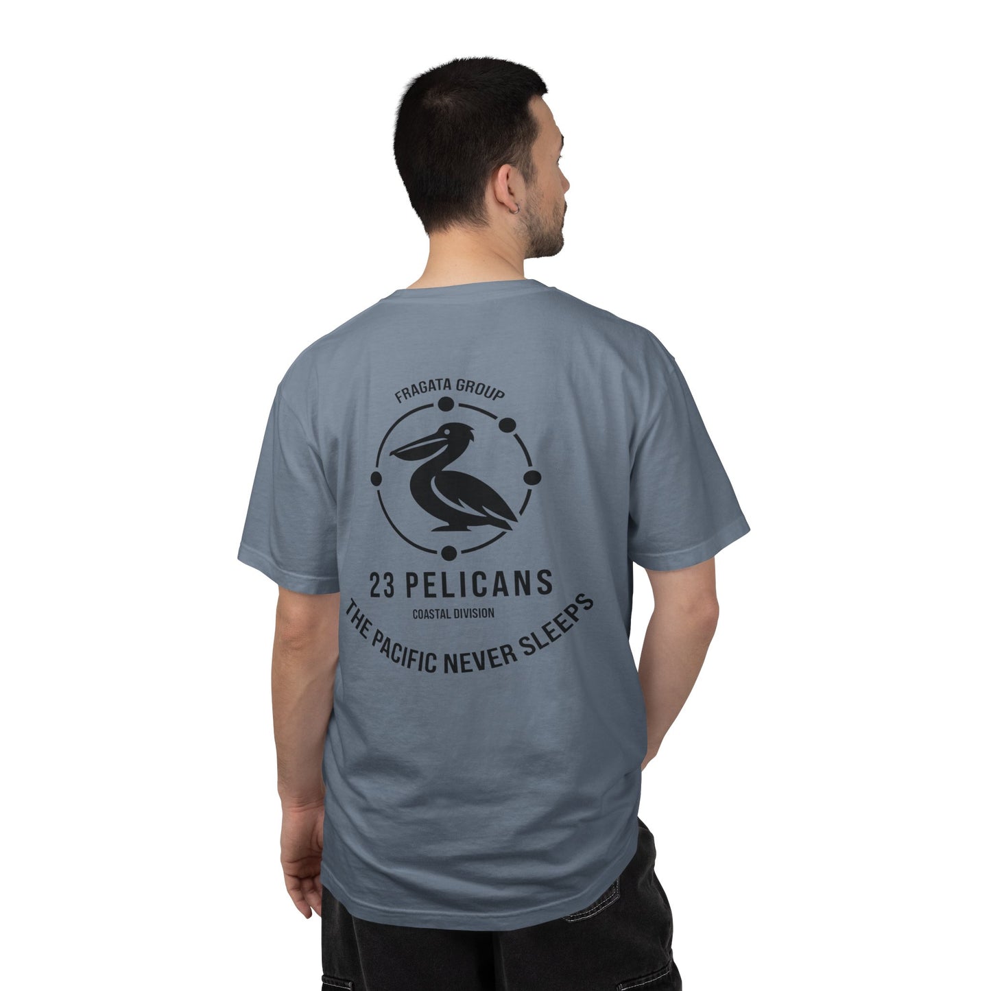 23 Pelicans Coastal Division T-Shirt | Pacific Never Sleeps Graphic Tee | Minimal Ocean Streetwear Shirt