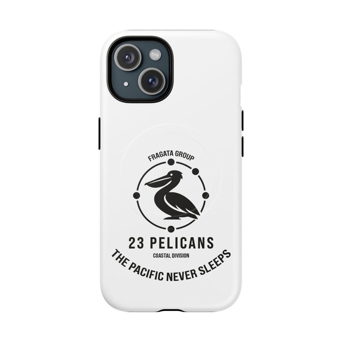 The Pacific Never Sleeps – White Phone Case | Pelican Signal | 23 Pelicans