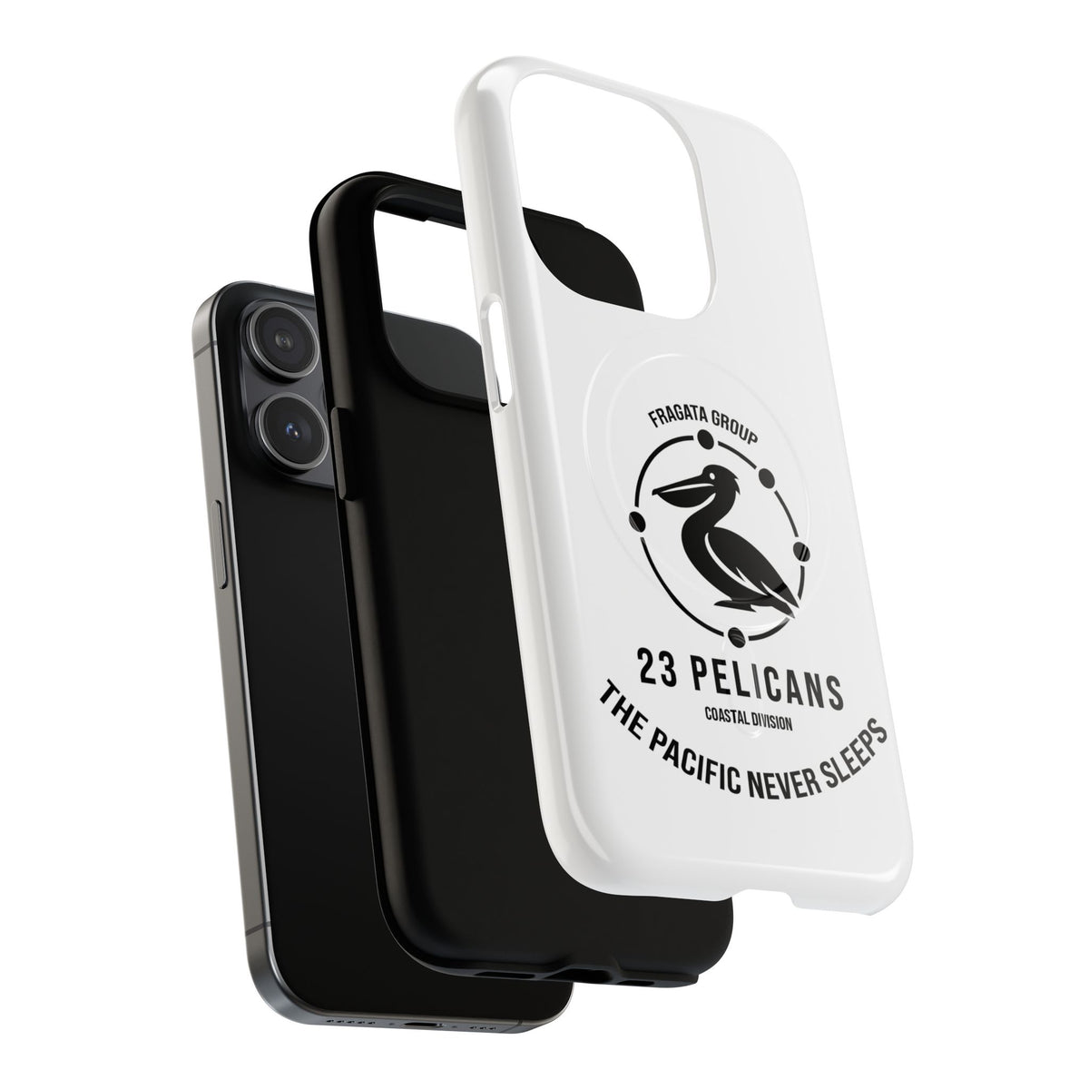 The Pacific Never Sleeps – White Phone Case | Pelican Signal | 23 Pelicans