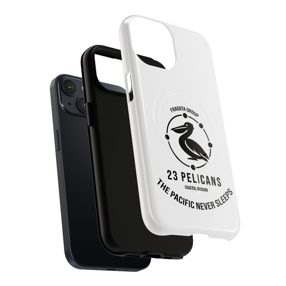 The Pacific Never Sleeps – White Phone Case | Pelican Signal | 23 Pelicans