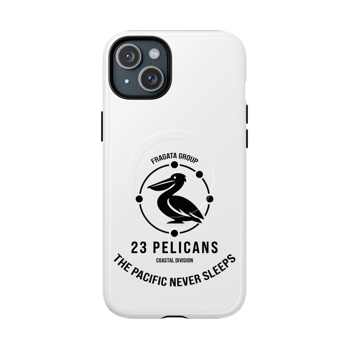 The Pacific Never Sleeps – White Phone Case | Pelican Signal | 23 Pelicans