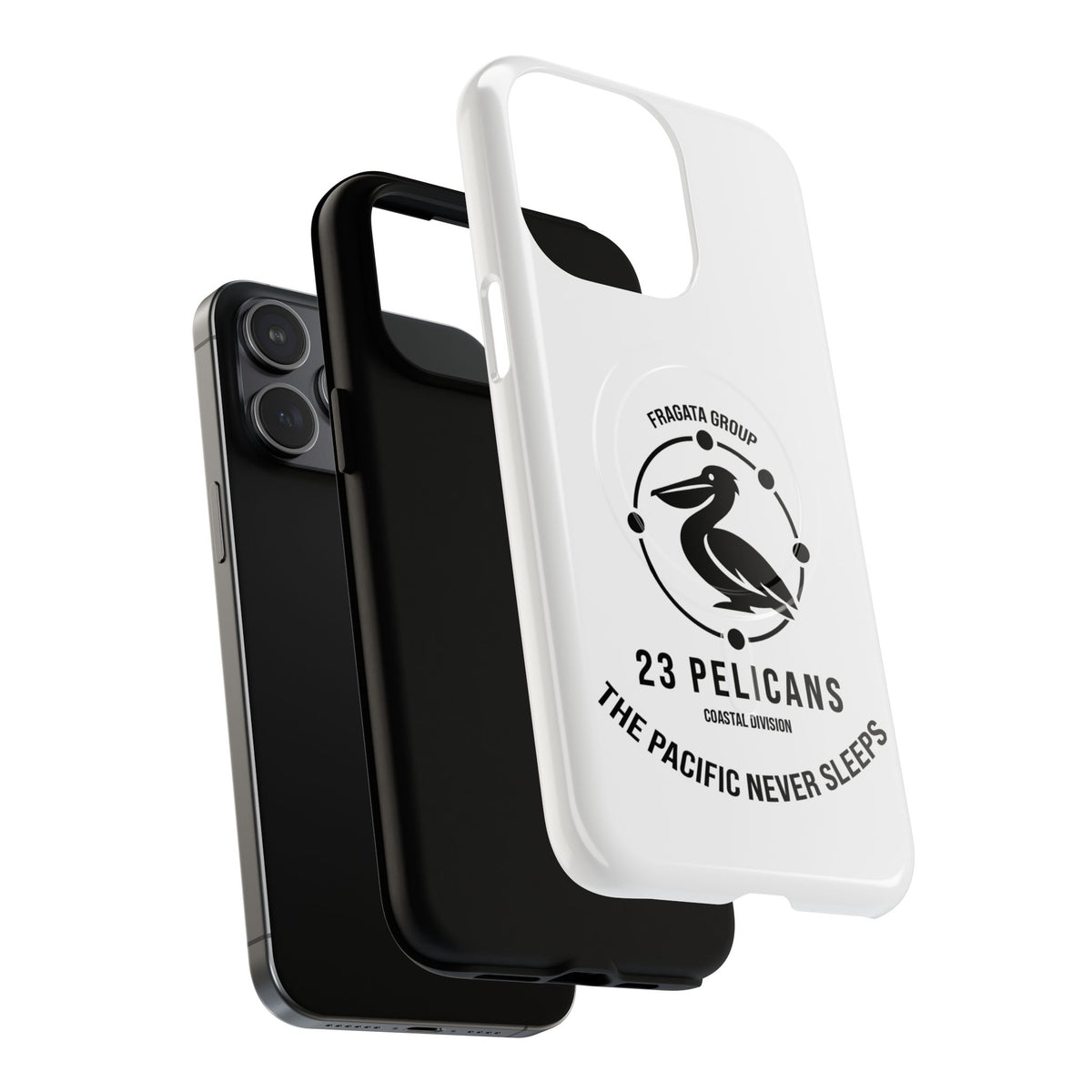 The Pacific Never Sleeps – White Phone Case | Pelican Signal | 23 Pelicans