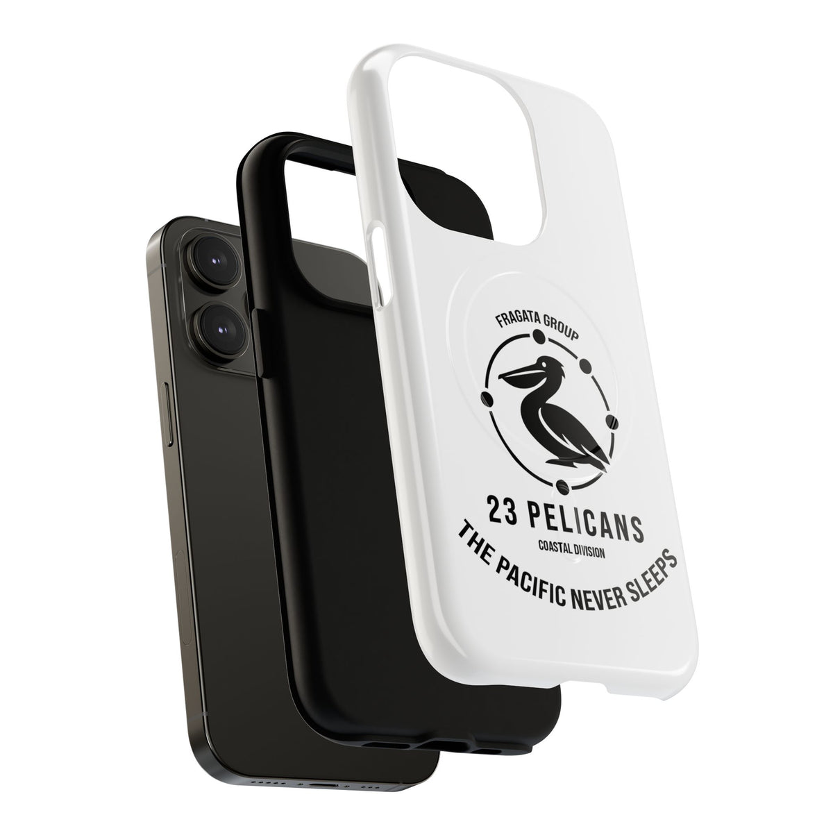 The Pacific Never Sleeps – White Phone Case | Pelican Signal | 23 Pelicans
