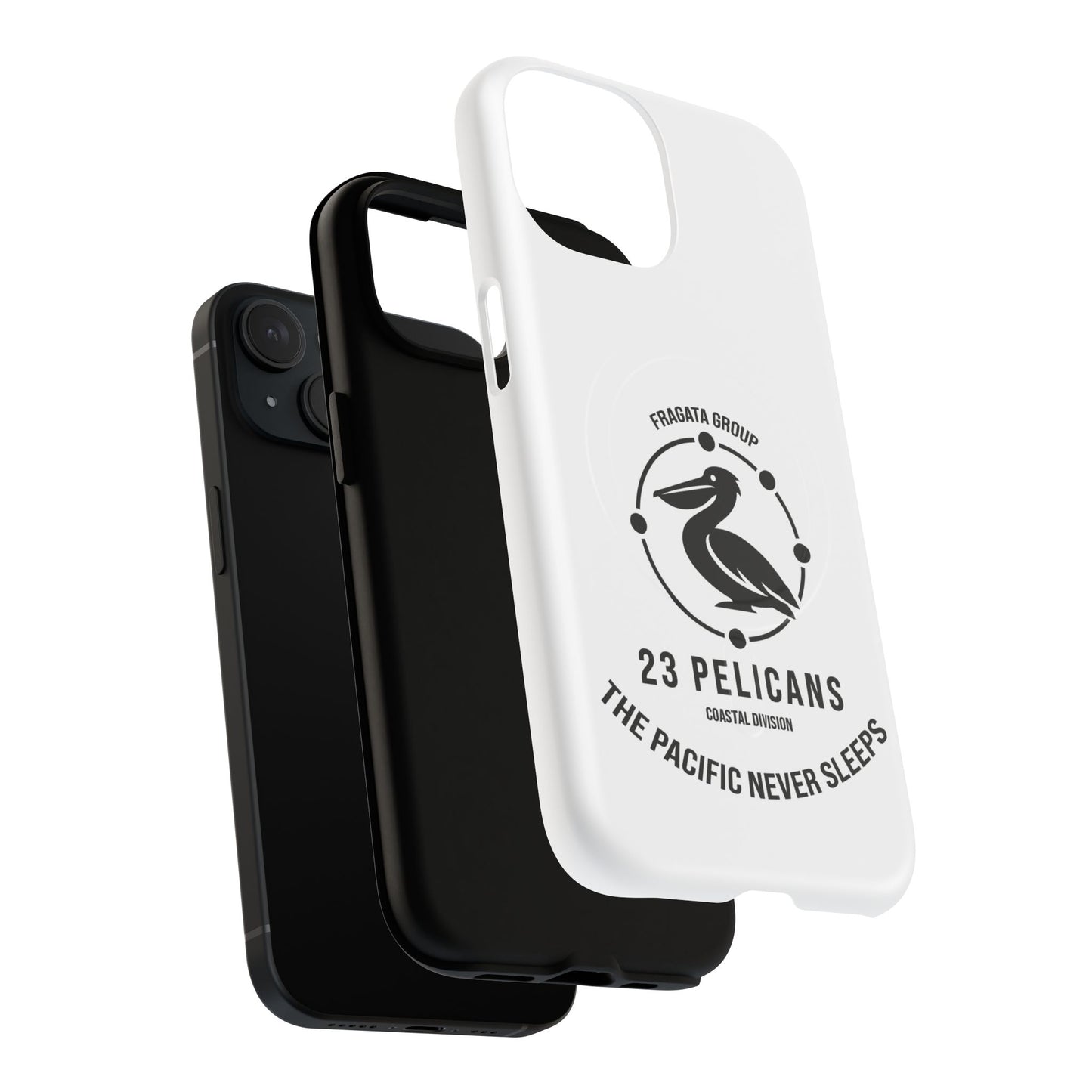 The Pacific Never Sleeps – White Phone Case | Pelican Signal | 23 Pelicans