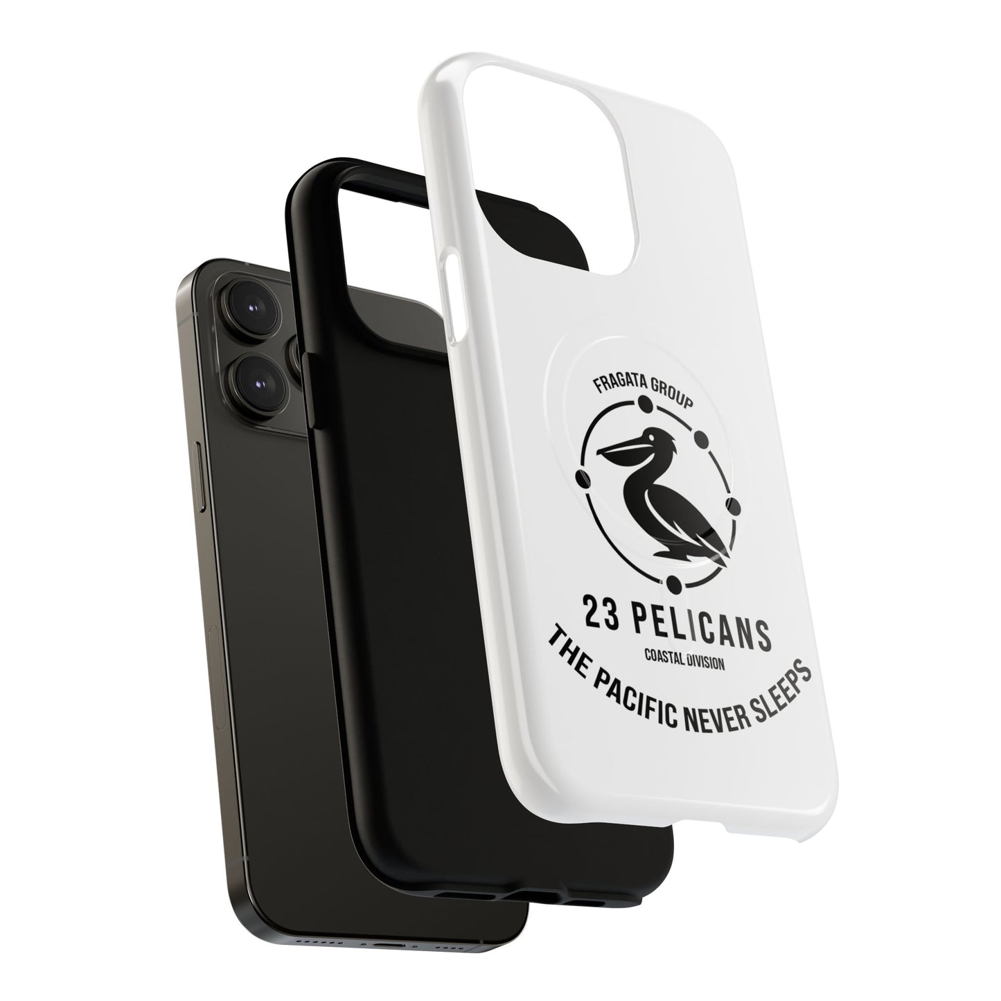 The Pacific Never Sleeps – White Phone Case | Pelican Signal | 23 Pelicans