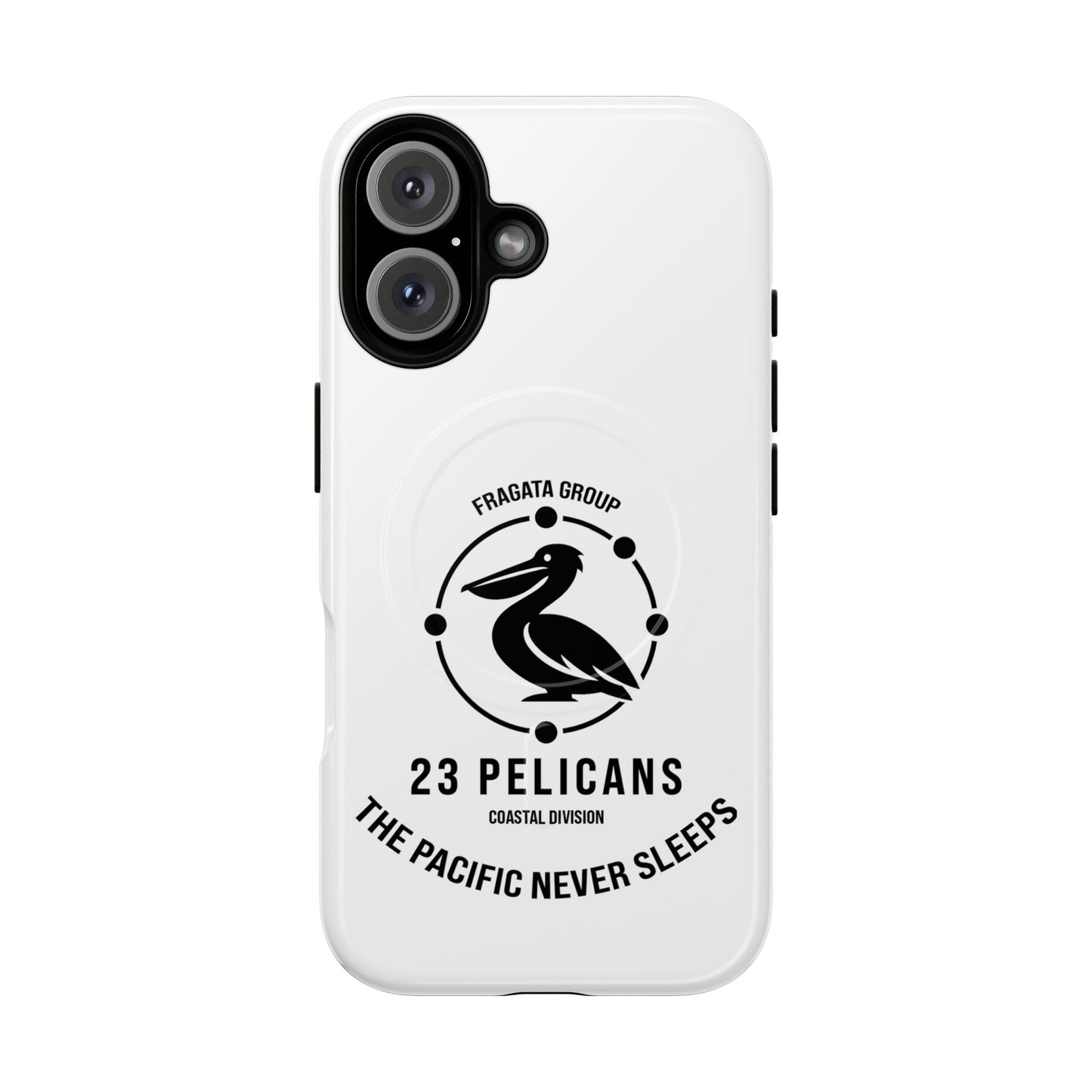 The Pacific Never Sleeps – White Phone Case | Pelican Signal | 23 Pelicans