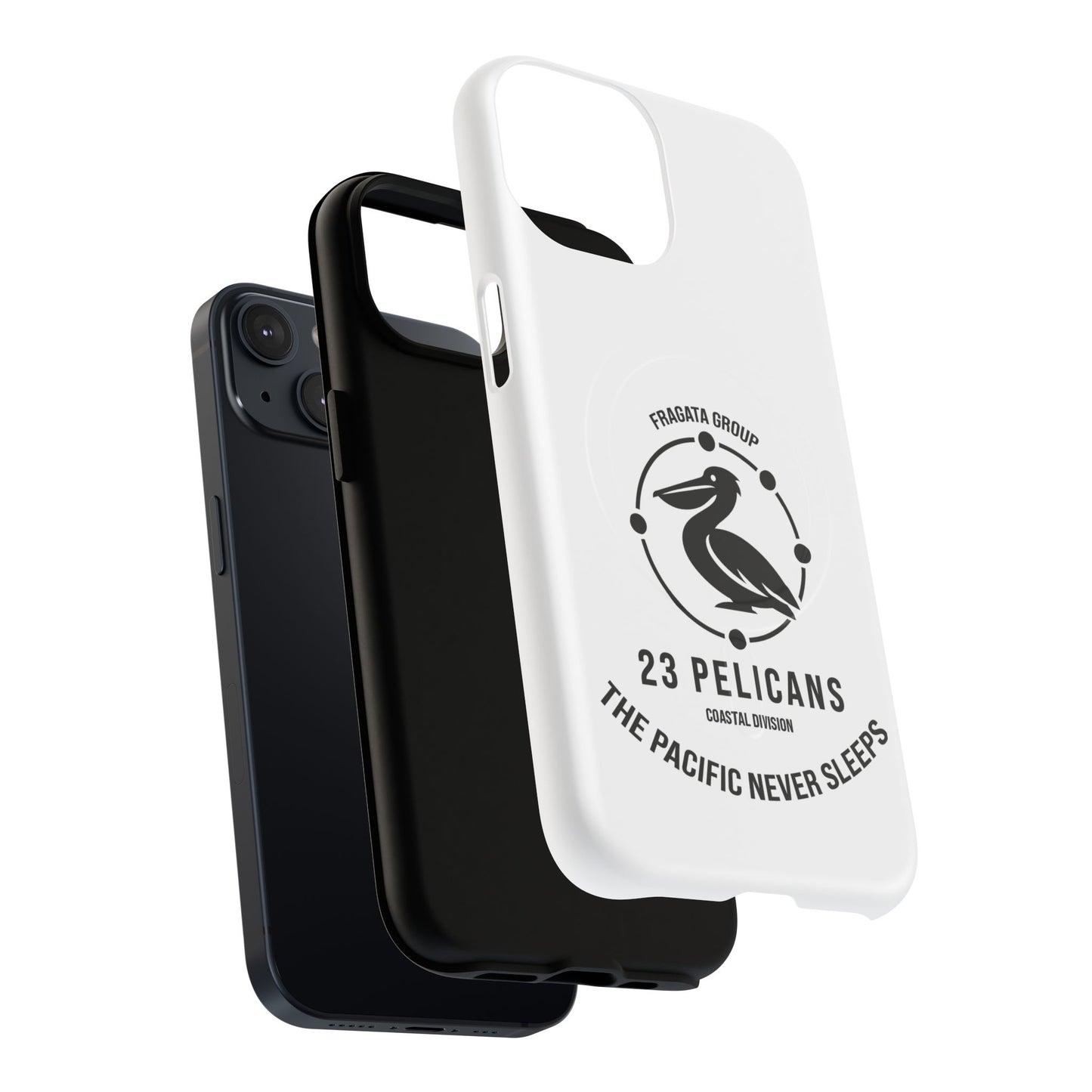 The Pacific Never Sleeps – White Phone Case | Pelican Signal | 23 Pelicans