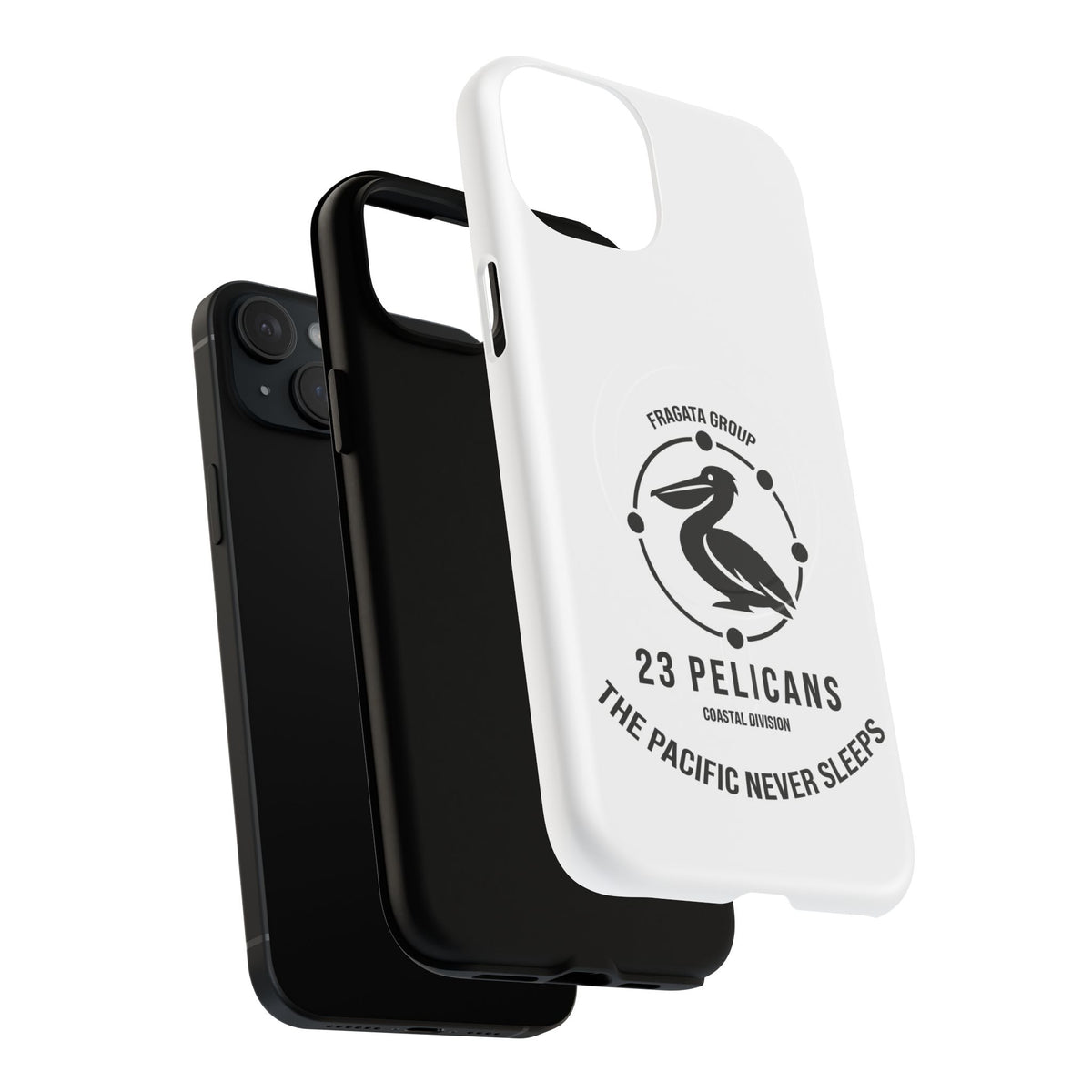 The Pacific Never Sleeps – White Phone Case | Pelican Signal | 23 Pelicans