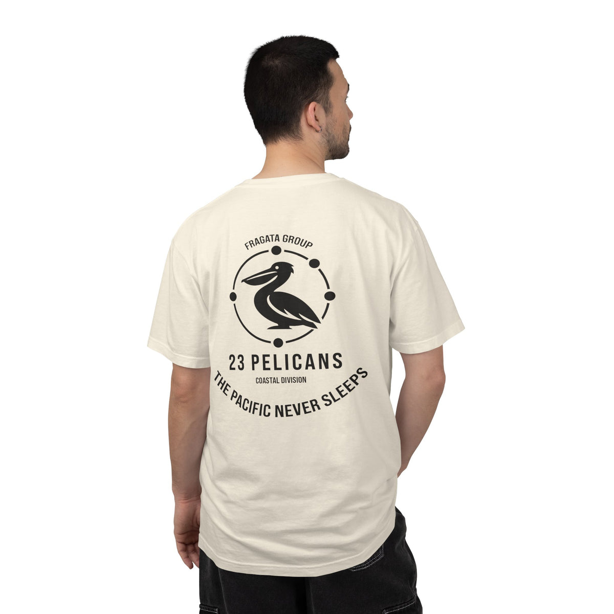 23 Pelicans Coastal Division T-Shirt | Pacific Never Sleeps Graphic Tee | Minimal Ocean Streetwear Shirt
