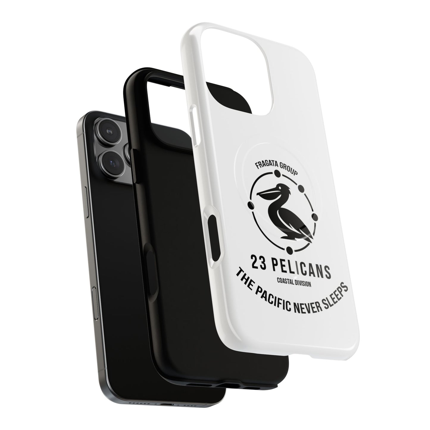 The Pacific Never Sleeps – White Phone Case | Pelican Signal | 23 Pelicans